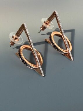 Swarovski Hero Rose Gold Triangle Circle Geometric Pave Crystal Pierced Earrings